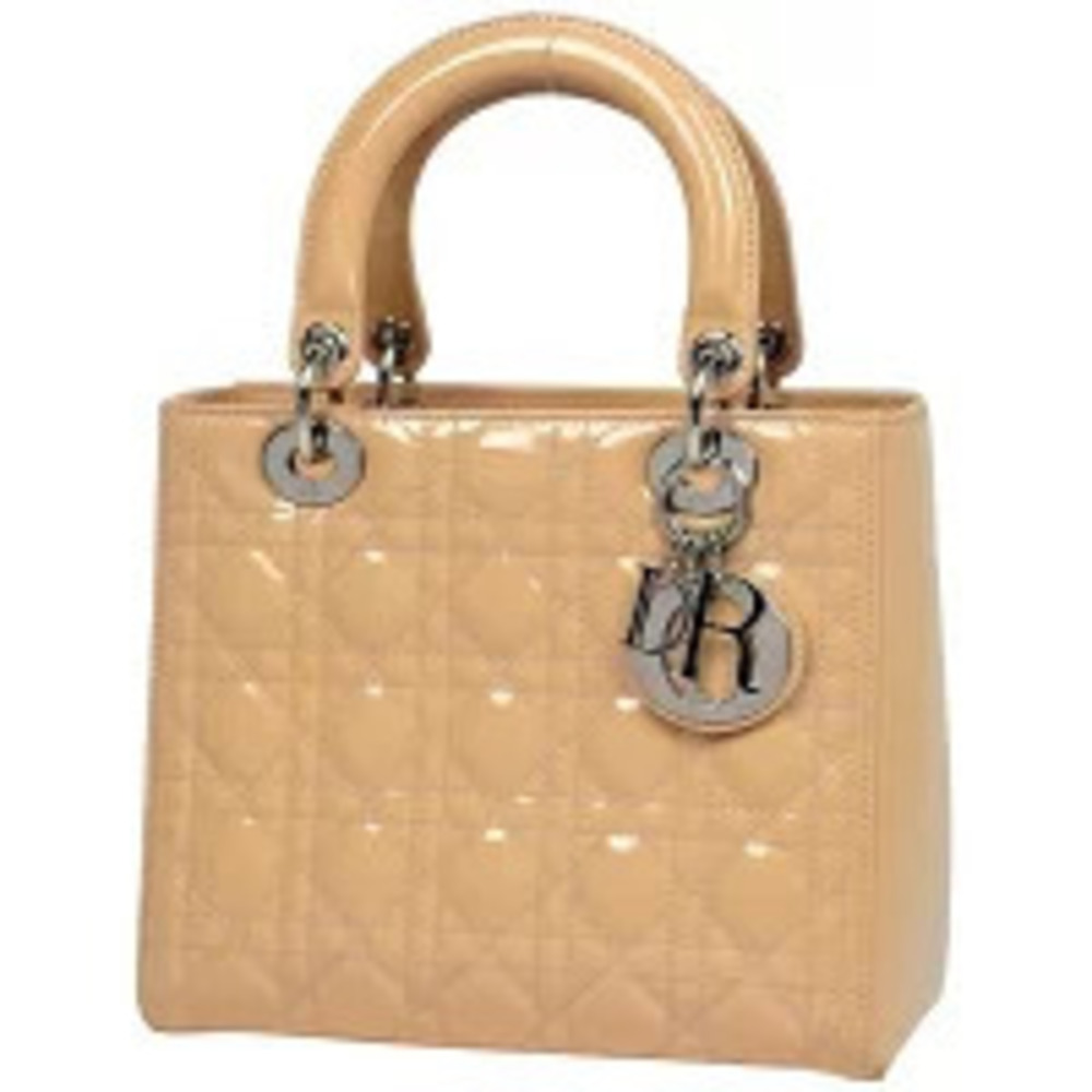 Christian Dior Lady Cannage handbag Patent Vernis leather beige